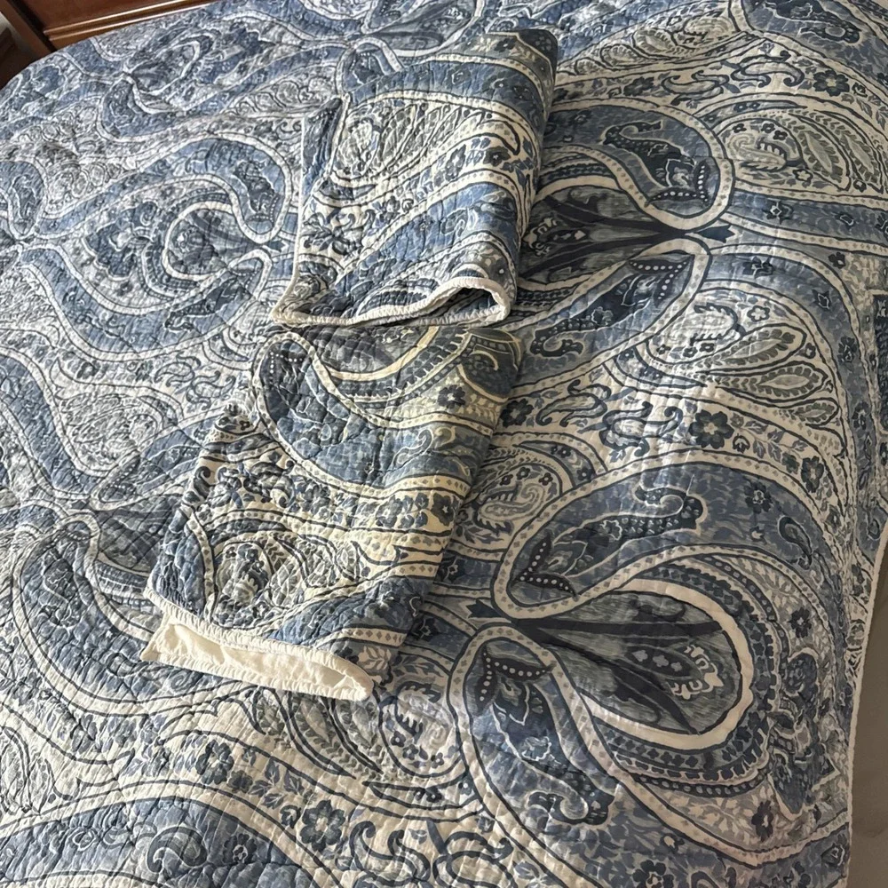 Pottery Barn Quilted‎ Blue Full/Queen Coverlet Blanket Standard Sham Set